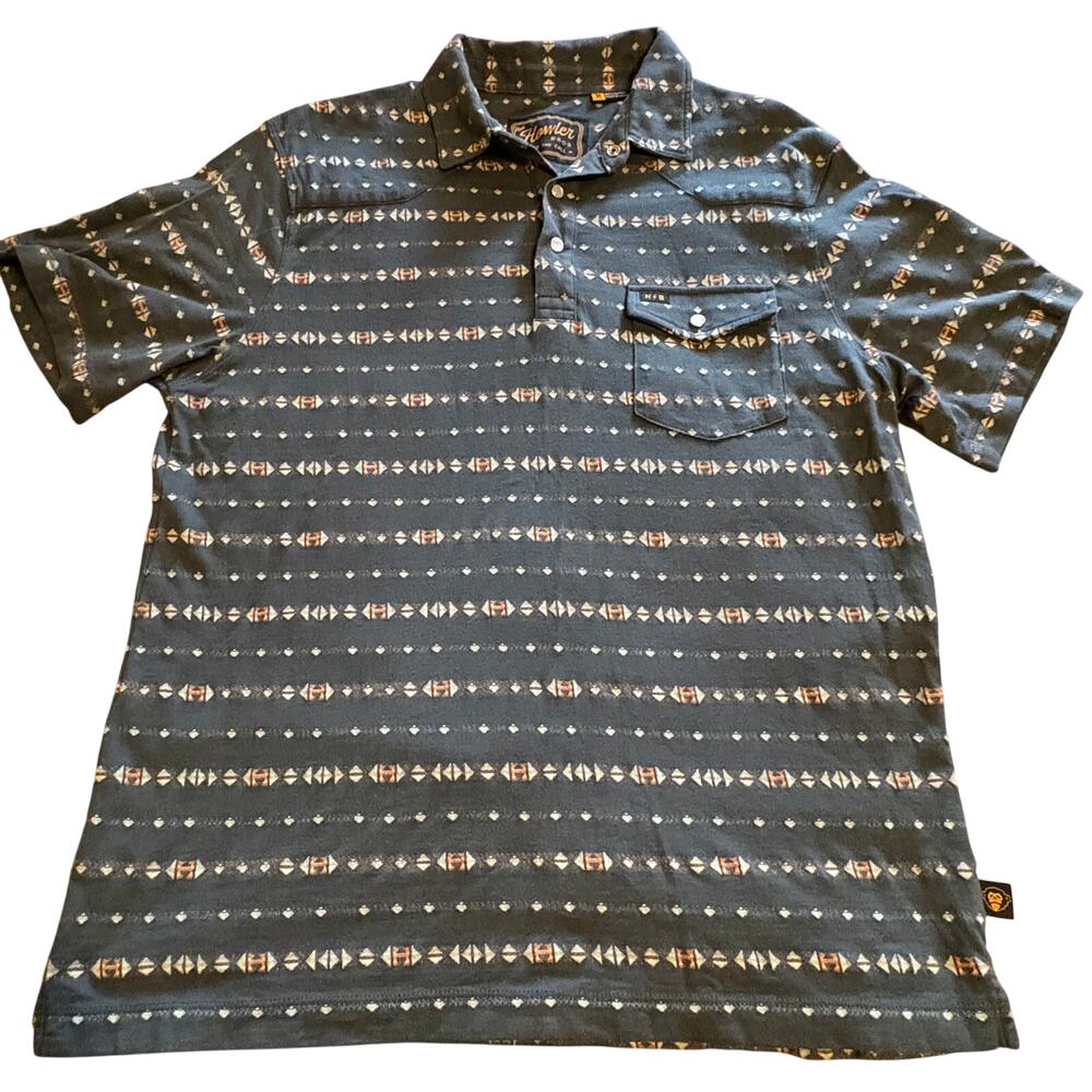 Howler Brothers Ranchero Jacquard Polo Southwestern Geometric M Shirt Pearl Snap